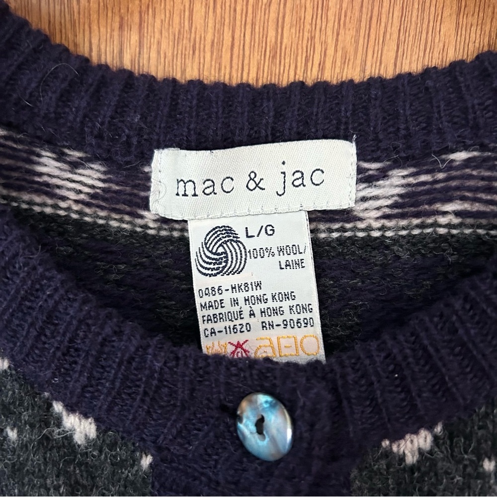 Mac & Jac Vintage 100% Wool Fair Isle Sweater Cardigan - Picture 6 of 8